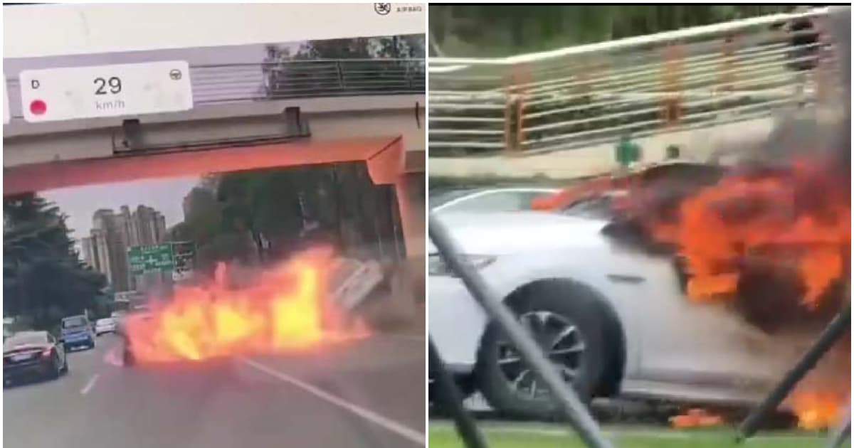成都3輛新能源車連環撞 1輛瞬間爆燃（視頻）