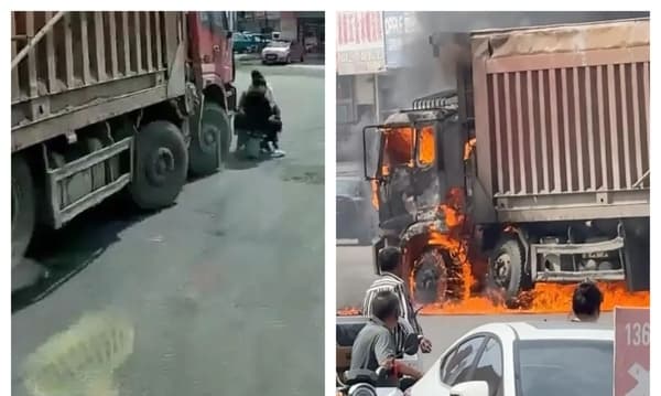 河北一辆大货车撞到一辆电动车 致母子双亡