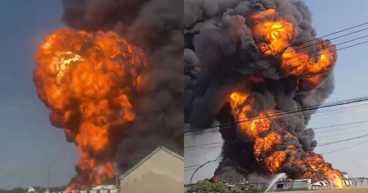 江蘇潤滑油廠起火爆炸 火球衝天 如遭空襲(視頻)