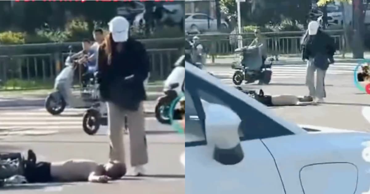 女子当街猛踹男子头部 河北警方称私人纠纷 引质疑