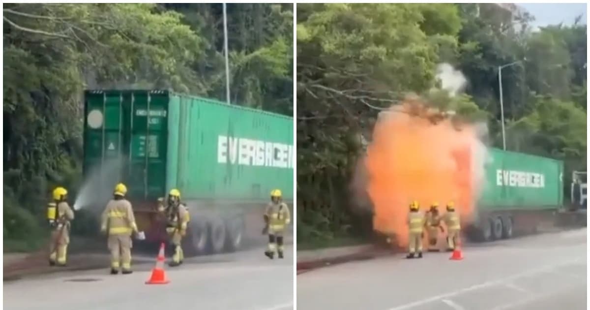 香港貨櫃車突發爆炸 火球吞沒消防員