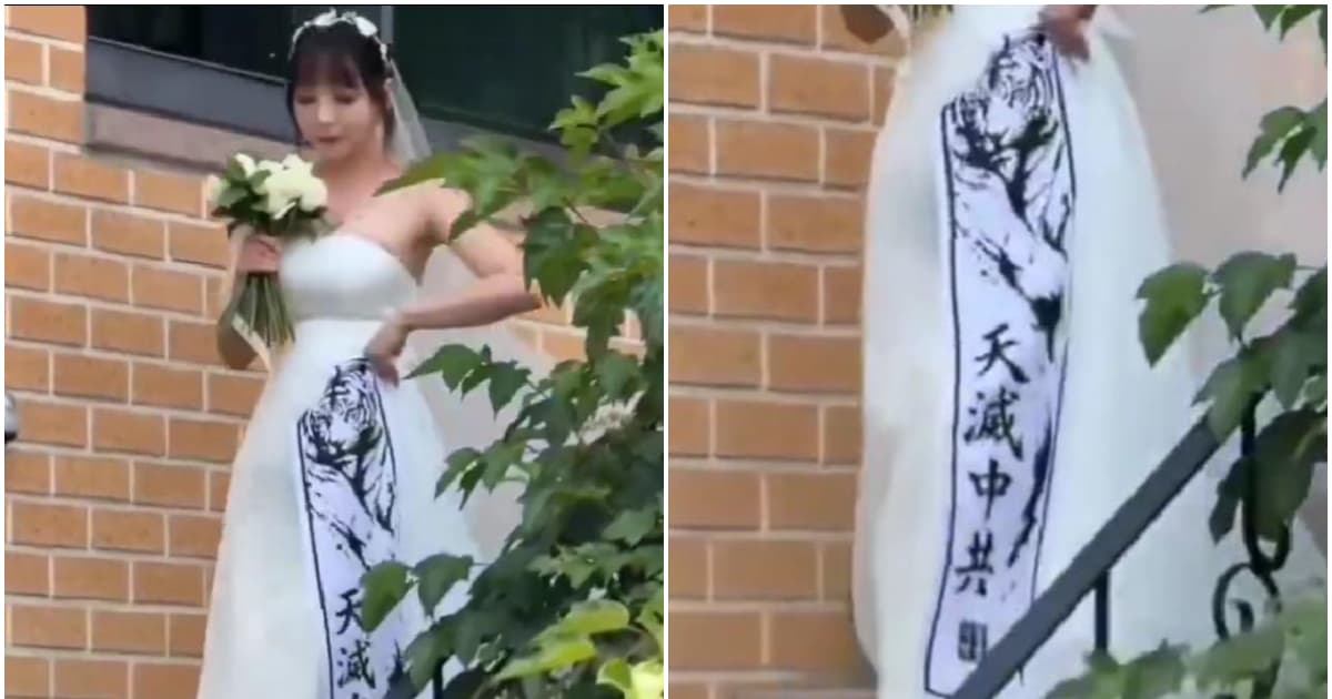 反共成韓國時尚 新娘穿「天滅中共」婚紗(視頻)