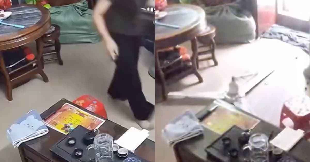 驚險瞬間!廣東女差1秒就被脫落吊扇砸中(視頻)